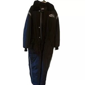 Vintage Adult Arctic Cat Snowmobile Suit Black 3 Zipper Hood Cheetah Faux Fur